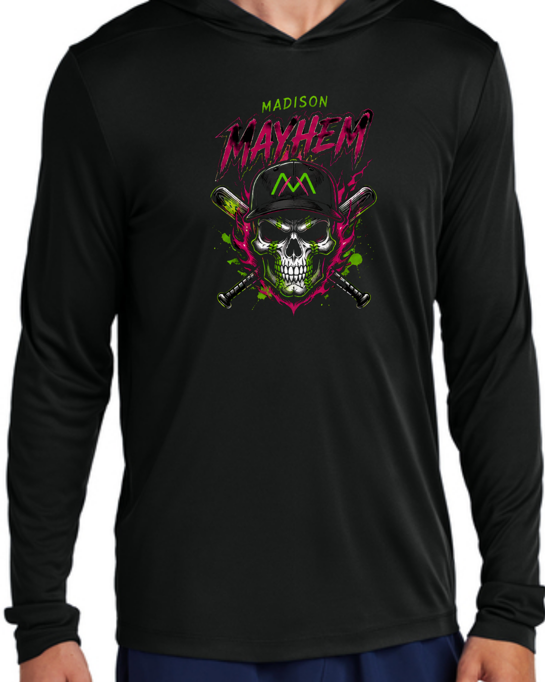 Logo Long Sleeve Hooded Poly Black and White Multiple Designs