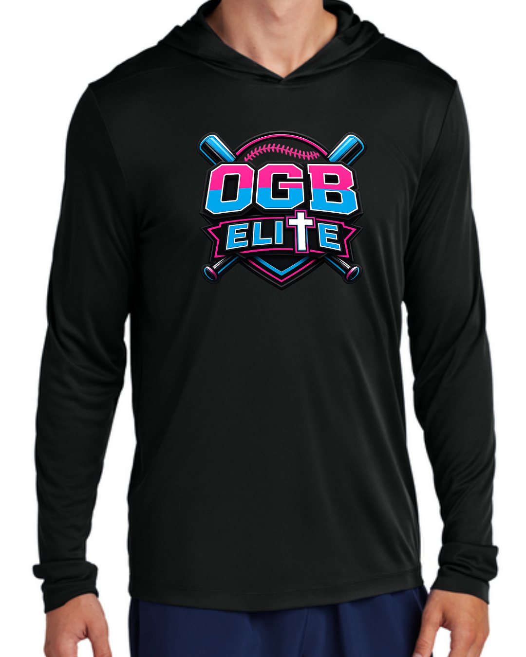 OGB Bat and Ball UV Poly Long Sleeve Hooded Shirt