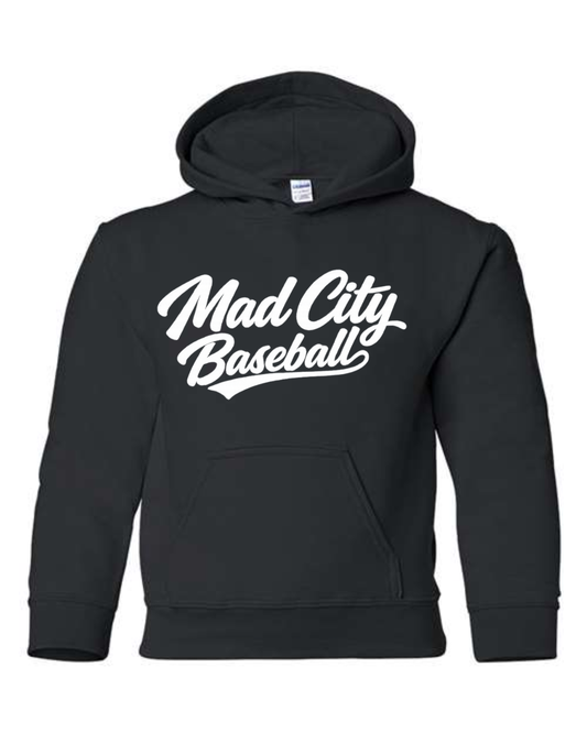 *New for 2026* White Mad City Baseball Script Navy Hoodie