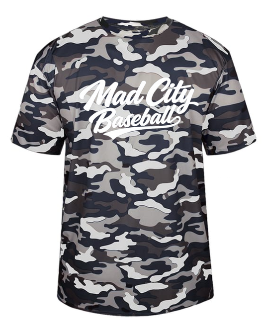 *New for 2026* White Mad City Baseball Script Navy/White Camo Shirt